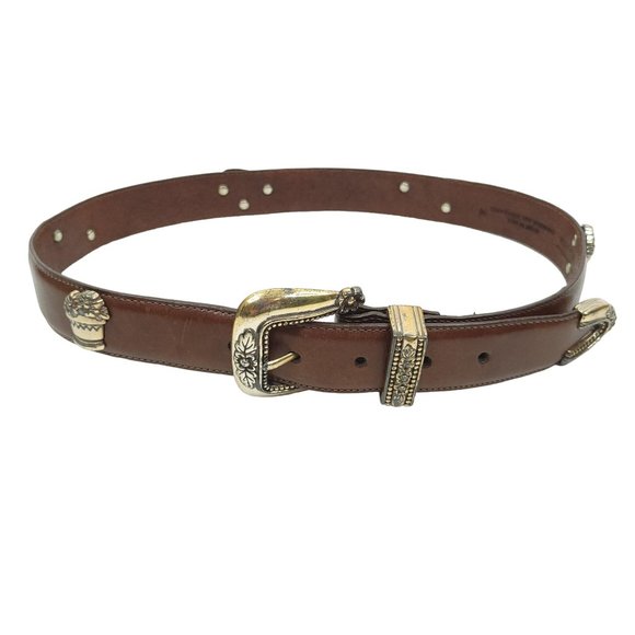 Talbots Womens Brown Leather Belt Vtg Size M Gardening Theme Charms Silver Tone main image 12